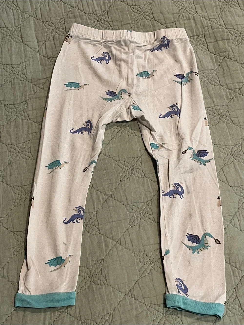 KYTE Baby 2T White Dragon Print Pajama Set with Blue Trim